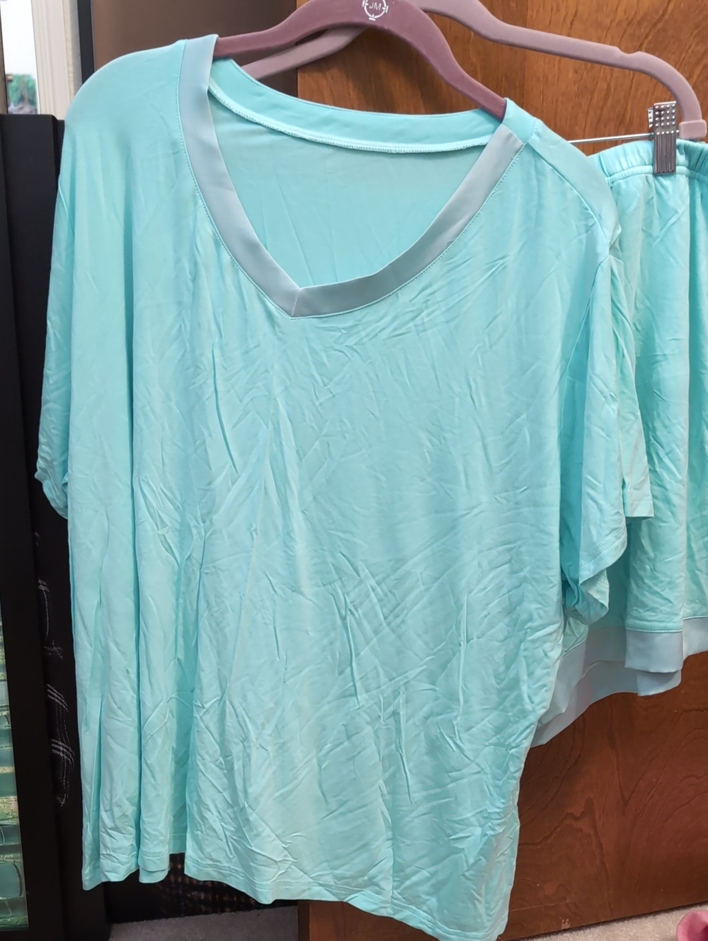 Light Aqua Bamboo Satin-Trim Lounge Pajama Set